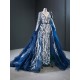 Long Sleeve Blue Prom Dresses Lace Appliques Homecoming Dress Two In One Formal Party Gowns 2024