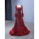 Long Sleeve Burgundy Evening Dress Formal Prom Dresses Women Banquet Party Gowns 2024