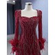 Long Sleeve Burgundy Evening Dress Formal Prom Dresses Women Banquet Party Gowns 2024