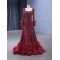 Long Sleeve Burgundy Evening Dress Formal Prom Dresses Women Banquet Party Gowns 2024