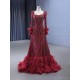 Long Sleeve Burgundy Evening Dress Formal Prom Dresses Women Banquet Party Gowns 2024