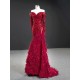 Long Sleeve Burgundy Prom Dresses Mermaid Evening Gowns Sequin Formal Party Dress