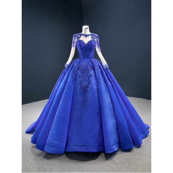 Long Sleeve Burgundy Quinceanera Dress Floral Applique Scoop Neck Ballgown 2024 Cocktail Dresses