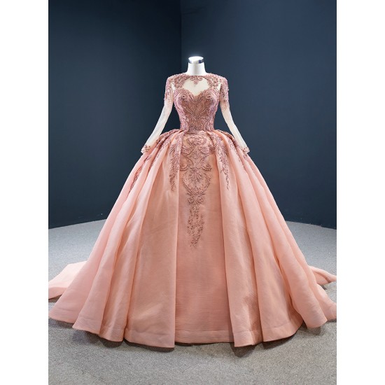 Long Sleeve Burgundy Quinceanera Dress Floral Applique Scoop Neck Ballgown 2024 Cocktail Dresses