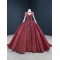 Long Sleeve Burgundy Quinceanera Dress Floral Applique Scoop Neck Ballgown 2024 Cocktail Dresses