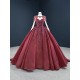 Long Sleeve Burgundy Quinceanera Dress Floral Applique Scoop Neck Ballgown 2024 Cocktail Dresses