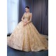 Long Sleeve Champagne Quinceanera Dress Ballgown Prom Dress 2024 Cocktail Dresses With Bow