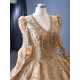 Long Sleeve Champagne Quinceanera Dress Ballgown Prom Dress 2024 Cocktail Dresses With Bow