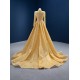 Long Sleeve Gold Prom Dresses Halter Neck Formal Evening Dress Women Floor Length Long Special Occasion Party Gowns