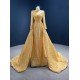 Long Sleeve Gold Prom Dresses Halter Neck Formal Evening Dress Women Floor Length Long Special Occasion Party Gowns