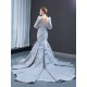 Long Sleeve Gray Mermaid Evening Dress 2024 Sexy V Neck Beading Evening Prom Gowns