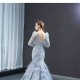 Long Sleeve Gray Mermaid Evening Dress 2024 Sexy V Neck Beading Evening Prom Gowns