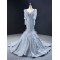 Long Sleeve Gray Mermaid Evening Dress 2024 Sexy V Neck Beading Evening Prom Gowns