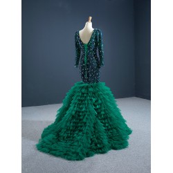 Long Sleeve Green Prom Dresses Ruffled Formal Cocktail Dress Sequin Women Outfits