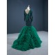 Long Sleeve Green Prom Dresses Ruffled Formal Cocktail Dress Sequin Women Outfits