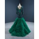 Long Sleeve Green Prom Dresses Ruffled Formal Cocktail Dress Sequin Women Outfits