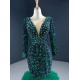 Long Sleeve Green Prom Dresses Ruffled Formal Cocktail Dress Sequin Women Outfits