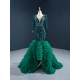 Long Sleeve Green Prom Dresses Ruffled Formal Cocktail Dress Sequin Women Outfits