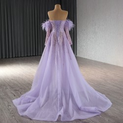 Long Sleeve Lilac Prom Dresses 2024 Side Split Long Satin Formal Evening Party Wedding Gowns for Women