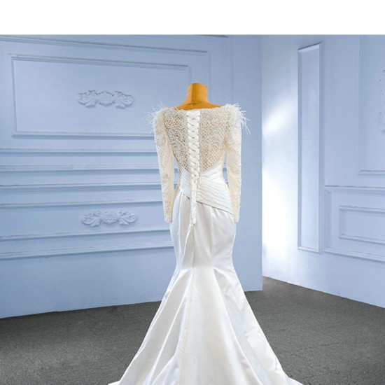 Long Sleeve Mermaid Wedding Dress For Woman 2024 Scoop Neck Elegant Bridal Gowns