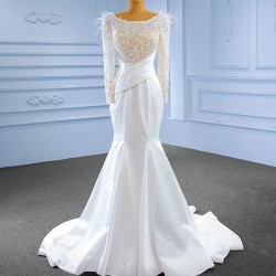 Long Sleeve Mermaid Wedding Dress For Woman 2024 Scoop Neck Elegant Bridal Gowns