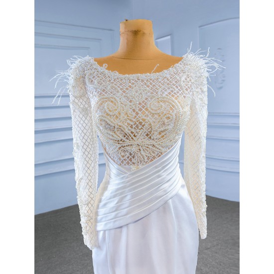 Long Sleeve Mermaid Wedding Dress For Woman 2024 Scoop Neck Elegant Bridal Gowns