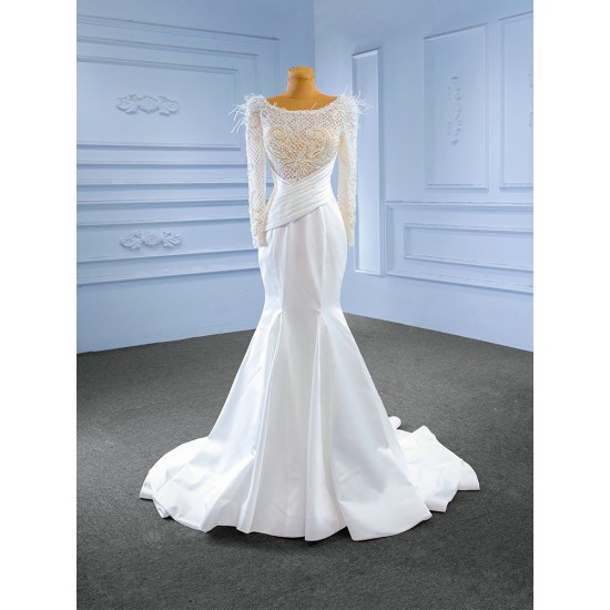 Long Sleeve Mermaid Wedding Dress For Woman 2024 Scoop Neck Elegant Bridal Gowns