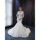 Long Sleeve Mermaid Wedding Dress Sexy Backless Pearl Square Collar Bride Gown 2024