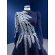 Long Sleeve Navy Blue Prom Dresses For Black Girls 2024 High Neck Sequin Lace A Line Evening Party Gowns