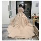 Long Sleeve Nude Evening Dresses A Line Beading Bride Wedding Women Prom Party Dress