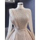 Long Sleeve Nude Evening Dresses A Line Beading Bride Wedding Women Prom Party Dress