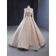 Long Sleeve Nude Evening Dresses A Line Beading Bride Wedding Women Prom Party Dress