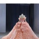 Long Sleeve Peach Color Quinceanera Dress Sweetheart Neck Vestidos De 15 Anos With 3D Flowers