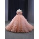 Long Sleeve Peach Color Quinceanera Dress Sweetheart Neck Vestidos De 15 Anos With 3D Flowers