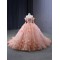 Long Sleeve Peach Color Quinceanera Dress Sweetheart Neck Vestidos De 15 Anos With 3D Flowers