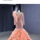 Long Sleeve Peach Evening Gowns For Wedding Party Prom Dresses Ruffled Occasion Dress