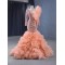 Long Sleeve Peach Evening Gowns For Wedding Party Prom Dresses Ruffled Occasion Dress