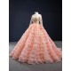 Long Sleeve Peach Pink Quinceanera Dress 2024 Tiered Vestidos De 15 Anos Lace Appliques Evenning Party Gown