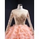 Long Sleeve Peach Pink Quinceanera Dress 2024 Tiered Vestidos De 15 Anos Lace Appliques Evenning Party Gown