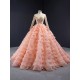 Long Sleeve Peach Pink Quinceanera Dress 2024 Tiered Vestidos De 15 Anos Lace Appliques Evenning Party Gown