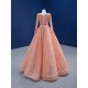 Long Sleeve Peach Prom Dresses 2024 Elegant Square Collar Prom Evening Gowns A Line Robe De Soiree