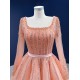 Long Sleeve Peach Prom Dresses 2024 Elegant Square Collar Prom Evening Gowns A Line Robe De Soiree