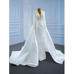 Long Sleeve Pearl Wedding Dress Two In One Bridal Gown Elegant Vestido De Noiva