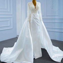 Long Sleeve Pearl Wedding Dress Two In One Bridal Gown Elegant Vestido De Noiva