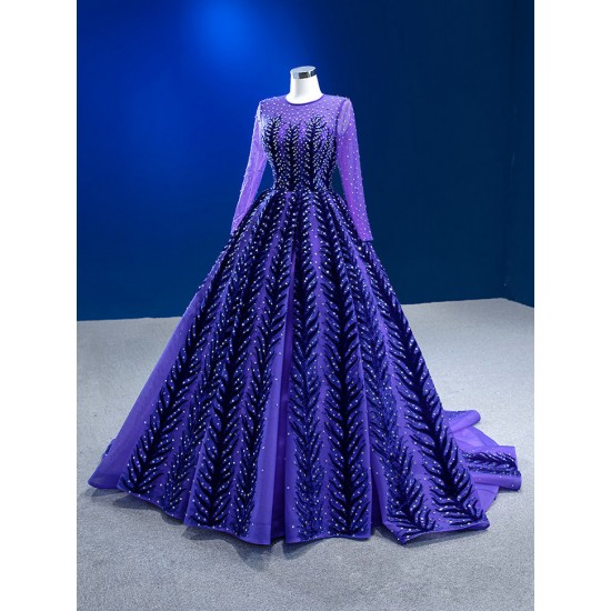 Long Sleeve Purple Prom Dresses A Line Homecoming Dress Special Occasion Formal Party Gowns 2024