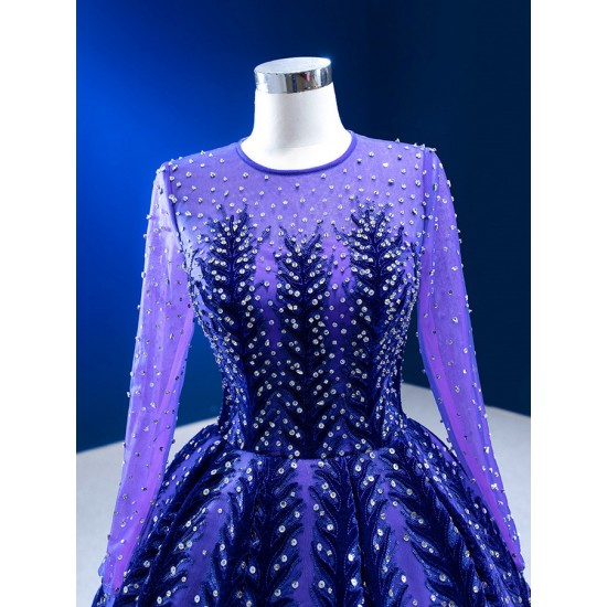 Long Sleeve Purple Prom Dresses A Line Homecoming Dress Special Occasion Formal Party Gowns 2024