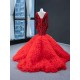 Long Sleeve Red Mermaid Evening Dresses 2024 Vestido De Fiesta Women Ruffled Sequin Formal Floor Length Wedding Party Gowns