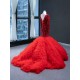 Long Sleeve Red Mermaid Evening Dresses 2024 Vestido De Fiesta Women Ruffled Sequin Formal Floor Length Wedding Party Gowns