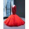 Long Sleeve Red Mermaid Evening Dresses 2024 Vestido De Fiesta Women Ruffled Sequin Formal Floor Length Wedding Party Gowns