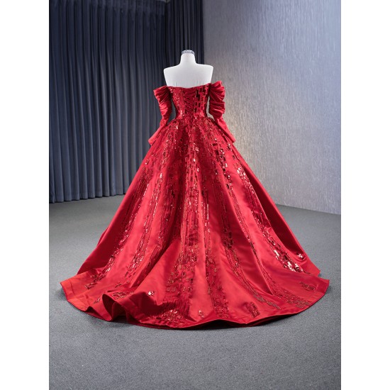 Long Sleeve Red Quinceanera Dress 2024 Cocktail Dresses Vestidos De Baile Sequin Ball Gown